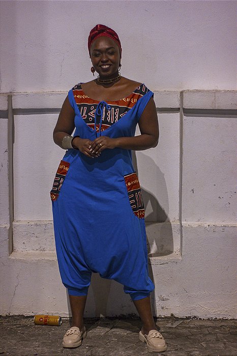 MACAÇÃO SARUEL AZUL  100%  ALGODÃO COM DETALHES AFRICANO