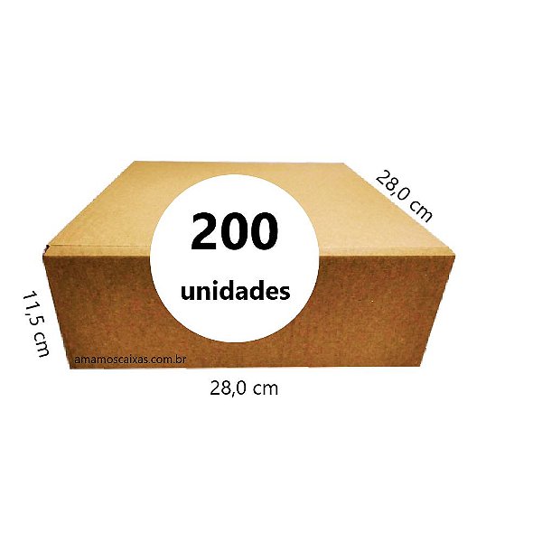 Caixa de Papelão - C:28,0cm L:28,0cm A:11,5cm – Onda Simples - Pacote com 200 Unidades