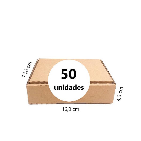 Caixa de Papelão para envio Correio Mini C:16,0 x L:12,0 x A:4,0 cm - Parda - Pacote com 50 Unidades