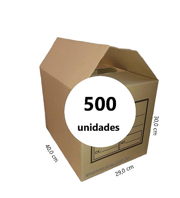 Caixa de Papelão Tipo Normal Abas Transpassadas - C:40,0cm L:29,0cm A:30,0cm – Onda Simples - Pacote com 500 Unidades