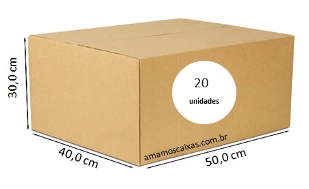 Caixa de Papelão Tipo Normal - C:50,0cm L:30,0cm A:40,0cm – Onda Simples - Pacote com 20 Unidades