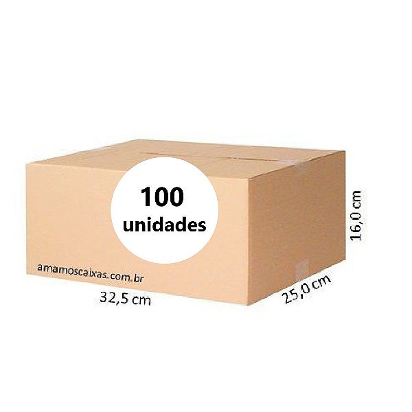 Caixa de Papelão Tipo Normal - C:32,5cm L:25,0cm A:16,0cm – Onda Simples - Pacote com 100 Unidades