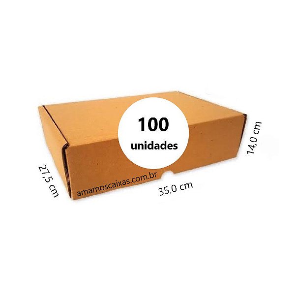 Caixa de Papelão para envio Correio S-04 C:35,0 x L:27,5 x A:14,0cm - Parda - Pacote com 100 Unidades