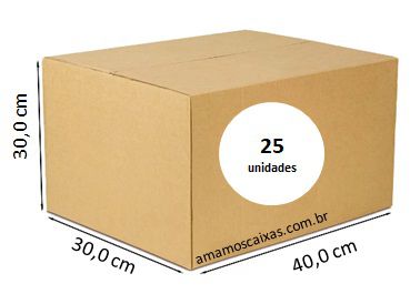 Caixa de Papelão Tipo Normal Reforçada - C:40,0cm L:30,0cm A:30,0cm – Onda Dupla - Pacote com 25 Unidades