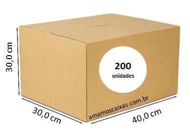 Caixa de Papelão Tipo Normal Reforçada - C:40,0cm L:30,0cm A:30,0cm – Onda Dupla - Pacote com 200 Unidades