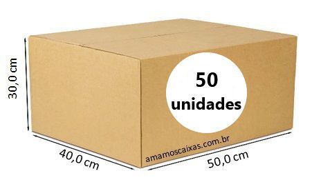 Caixa de Papelão Tipo Normal Reforçada- C:50,0cm L:40,0cm A:30,0cm – Onda Dupla - Pacote com 50 Unidades