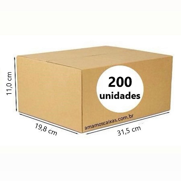 Caixa de Papelão - C:31,5 x L:19,8 x A:11,0cm  - Onda Simples - Pacote com 200 Unidades