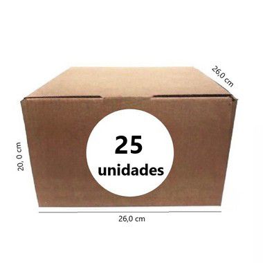 Caixa de Papelão - C:26,0cm L:26,0cm A:20,0cm – Onda Simples - Pacote com 25 Unidades