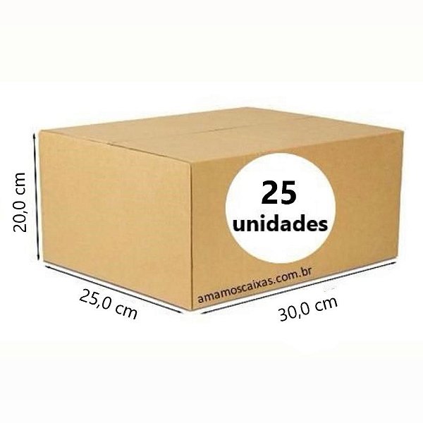 Caixa de Papelão - C:30,0cm L:25,0cm A:20,0cm – Onda Simples - Pacote com 25 Unidades