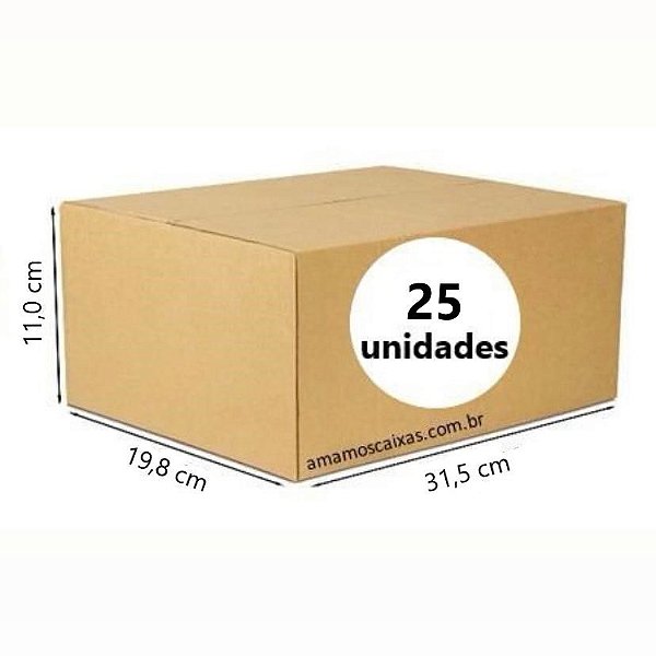 Caixa de Papelão - C:31,5 x L:19,8 x A:11,0cm  - Onda Simples - Pacote com 25 Unidades