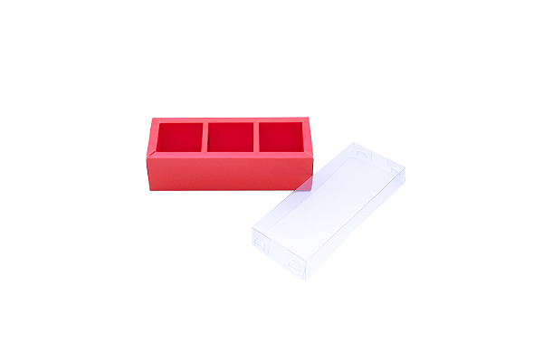 Caixa 3 doces Tampa Acetato 14,7x5,5x4 Vermelho com 10 unidades Pacbox Embalagens