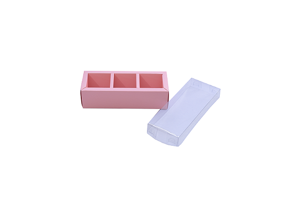 Caixa 3 doces Tampa Acetato 14,7x5,5x4 Rosa com 10 unidades Pacbox Embalagens