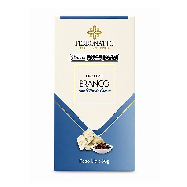 Chocolate Ferronatto Branco com Nibs de Cacau 80g