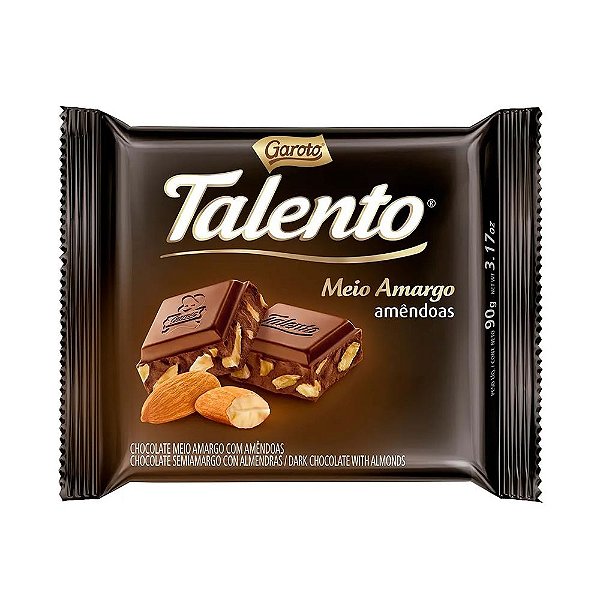 Chocolate Talento Garoto Meio Amargo Amêndoas 90g