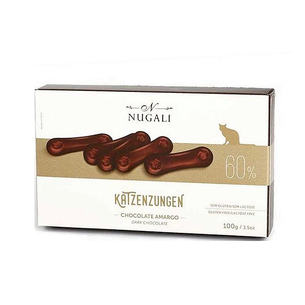 Chocolate Nugali Katzenzungen Língua de Gato Amargo 60% Cacau 100g