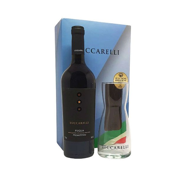 Kit Vinho Luccarelli Primitivo 750ml + Mini Decanter