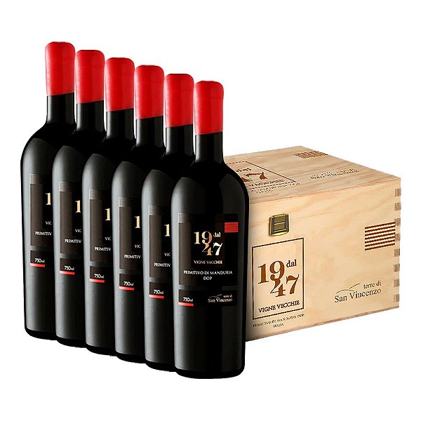 Kit com 06 Vinho Dal 1947 Primitivo di Manduria DOP 750 ml + Caixa de Madeira