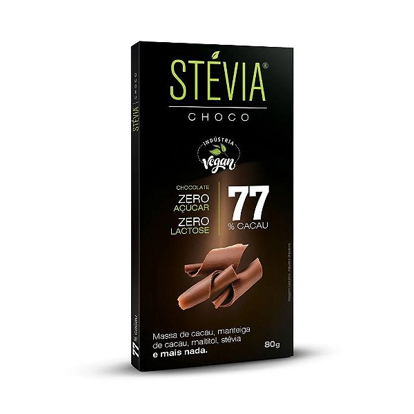 Chocolate Stévia 77% Cacau 80g