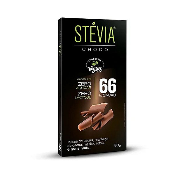 Chocolate Stévia 66% Cacau 80g