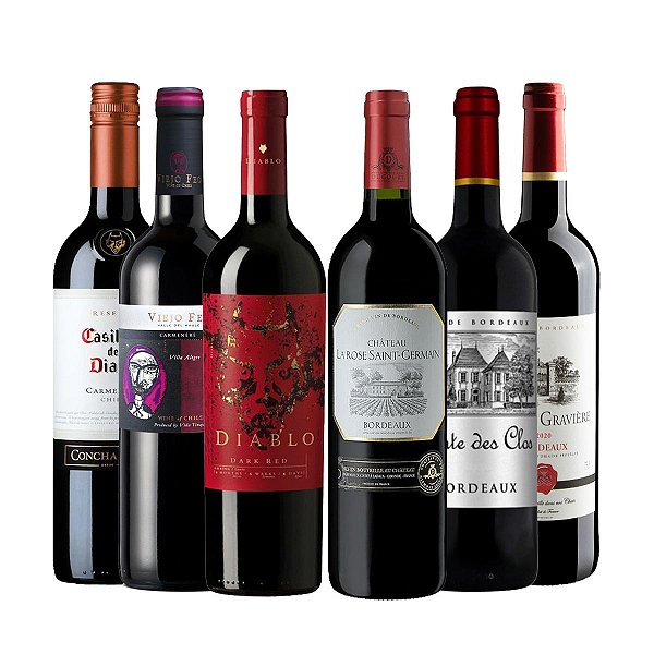 Kit com 06 Vinhos Tintos Seleção Bordeaux-Chile 750ml