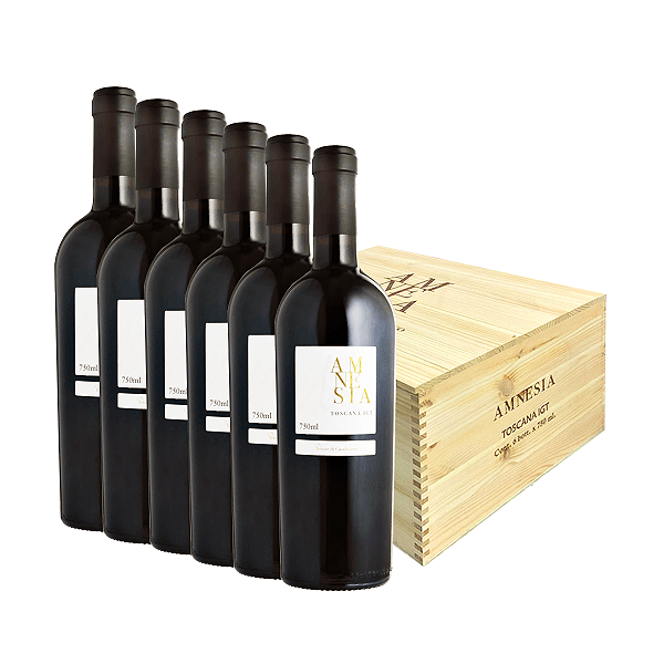 Kit com 06 Vinho Tinto Seco Amnesia Toscana IGT 750ml + Caixa de Madeira