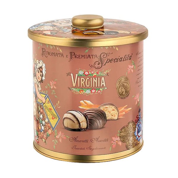 Lata com Amaretti Macio de Laranja Gengibre e Chocolate Virginia 220g
