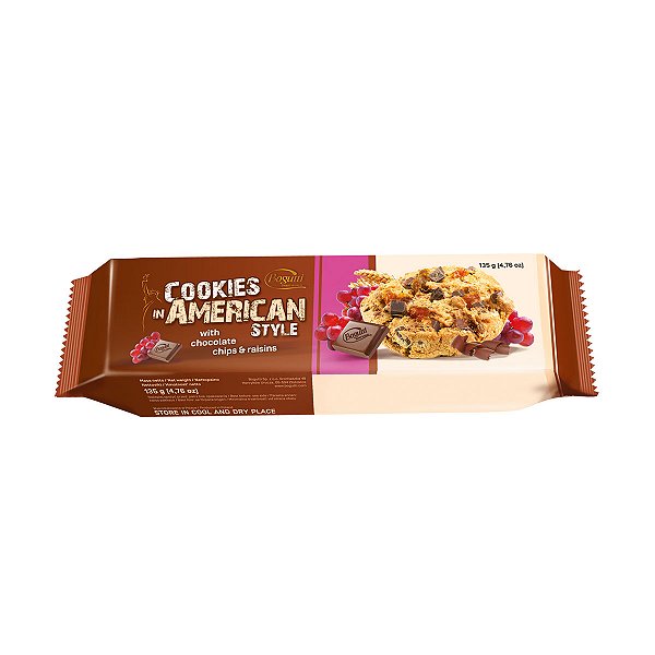 American Cookies com Chips de Chocolate e Uvas Passas Bogutti 135g