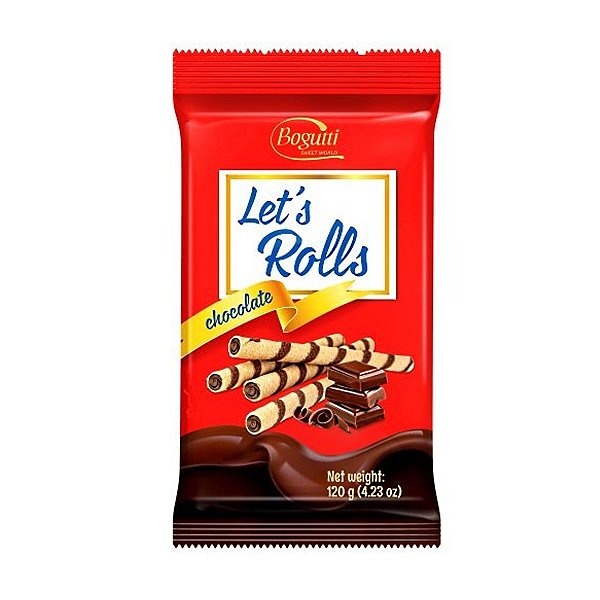 Canudos de Wafer Let's Rolls com Chocolate Bogutti 120g