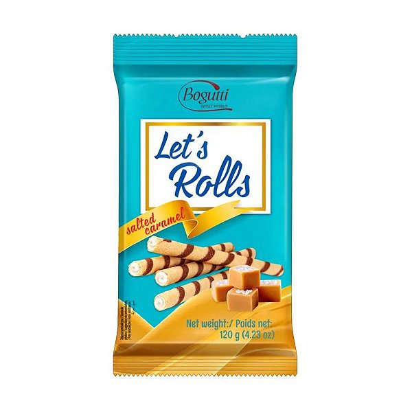 Canudos de Wafer Let's Rolls com Caramelo Salgado Bogutti 120g