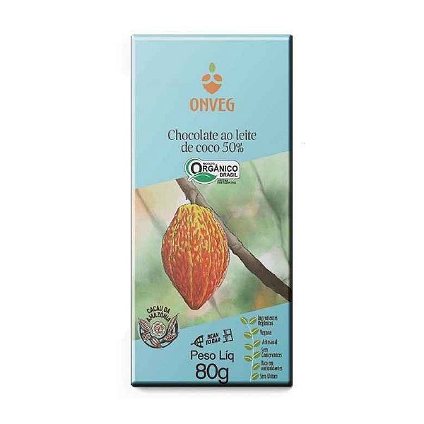 Chocolate 50% Cacau ao Leite de Coco Onveg 80g
