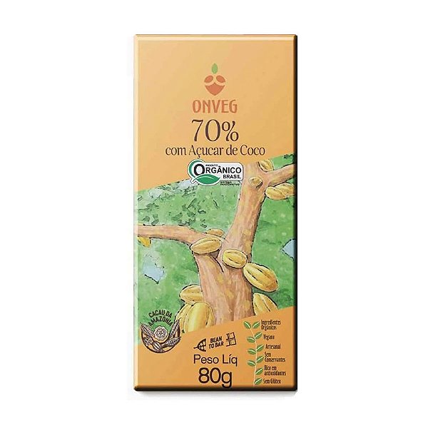 Chocolate 70% Cacau com Açucar de Coco Onveg 80g