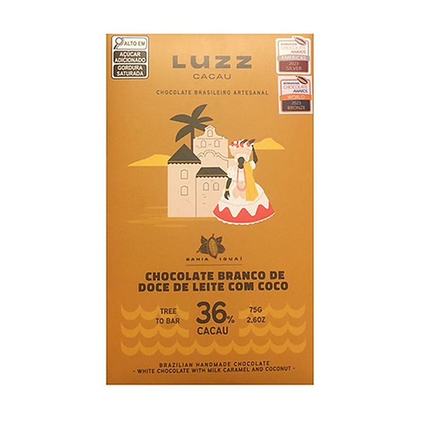 Chocolate Branco 36% Cacau de Doce de Leite com Coco Luzz 75g
