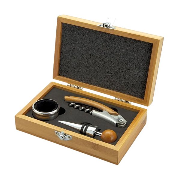 Jogo de Acessorios para Vinho Estojo Bambu Mimo Style
