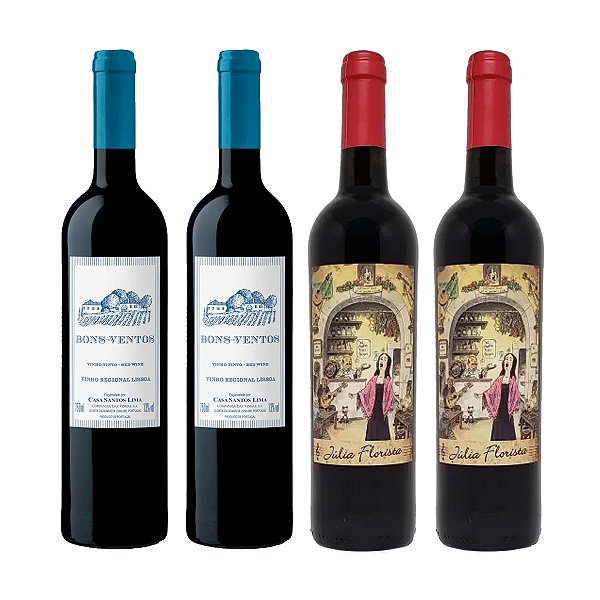 Kit com 02 Vinho Tinto Meio Seco Quinta de Bons Ventos 750ml e 02 Vinho Julia Florista Tinto 750ml