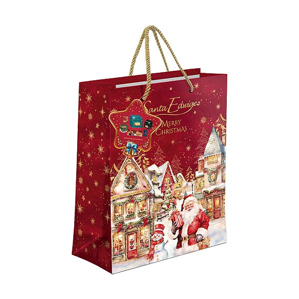 Kit Sacola Glitter Merry Christmas com 6 Itens Santa Edwiges