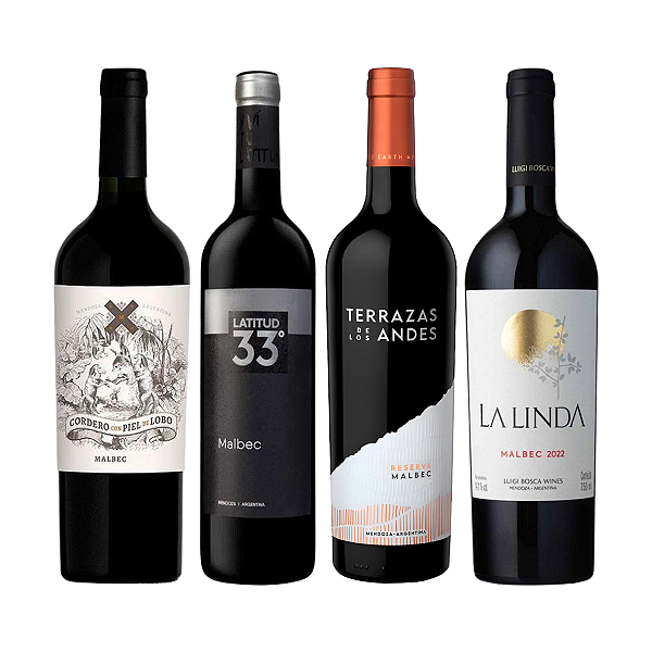 Kit 4 Vinhos Malbec Argentinos Seleção Premium 750ml