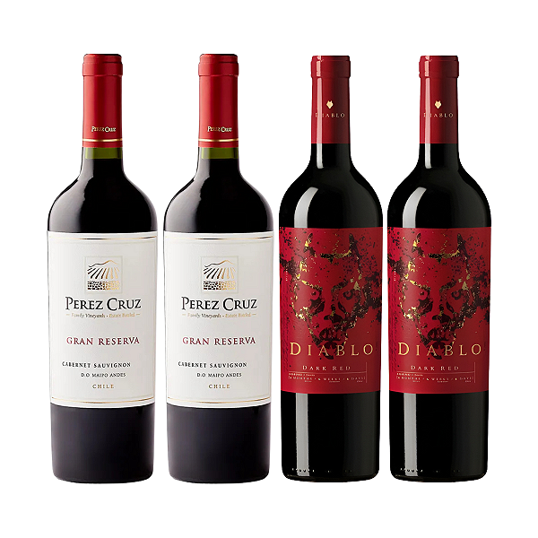 Kit 4 Vinhos Tintos 2 Perez Cruz e 2 Diablo Dark Red