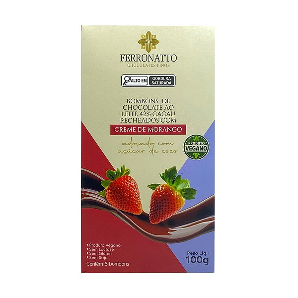 Bombons de Chocolate 42% com Creme de Morango e Açucar de Coco Ferronatto 120g