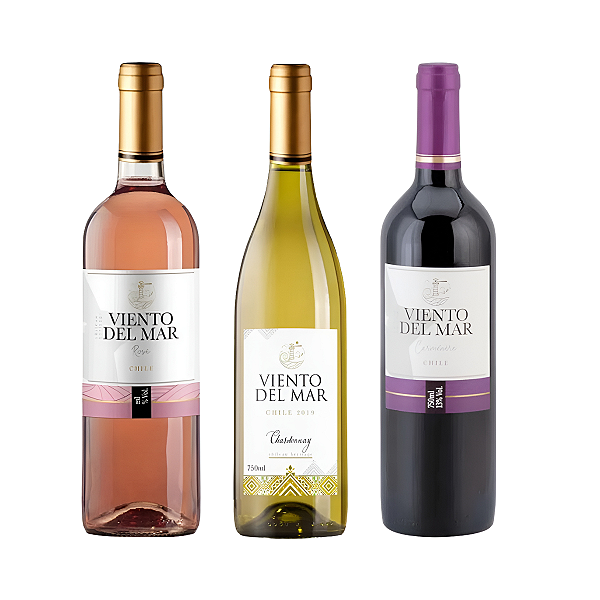 Kit 3 Vinho Viento Del Mar Chardonnay Rosé e Carmenere