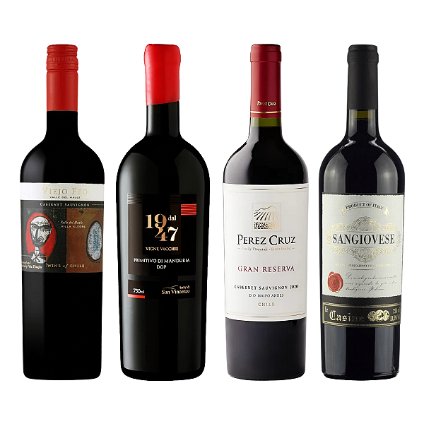 Kit 4 Vinhos Tintos Elegantes do Chile e Itália