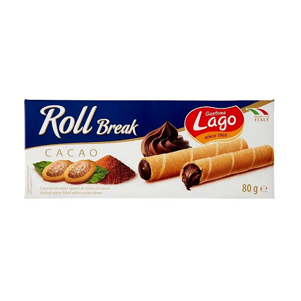 Rolinhos de Wafer Recheados com Creme de Cacau Lago 80g
