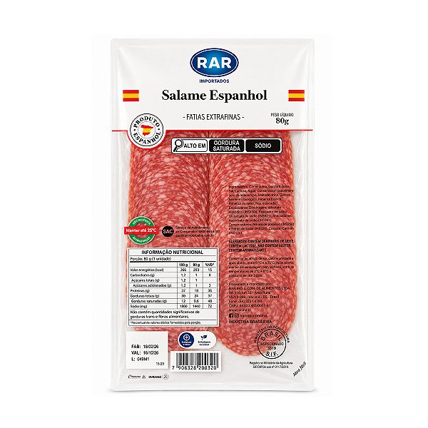 Salame Espanhol Fatiado Rar 80g