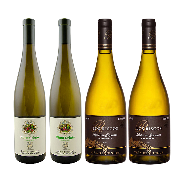 Kit 4 Vinhos Brancos Premium Pinot Grigio e Chardonnay