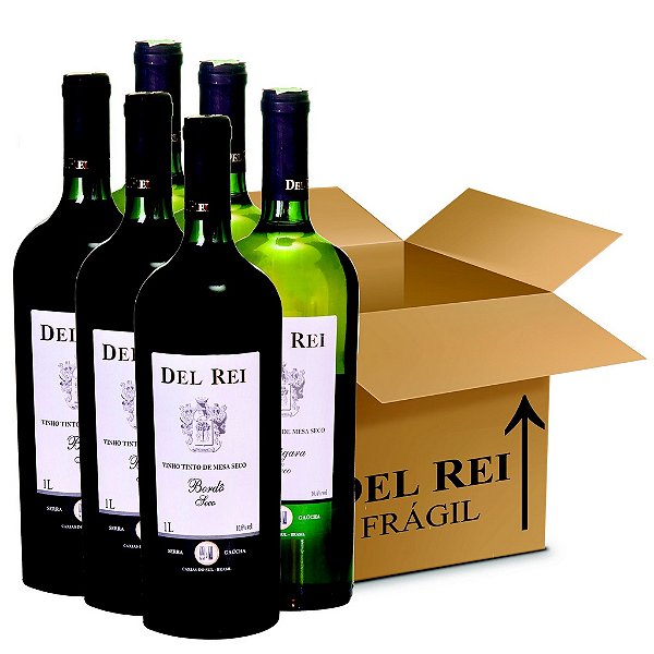 Box Misto - Vinho Del Rei com 6 Tinto Seco Bordo + 6 Branco Seco Niagara 1l - Box Com 12 Unidades