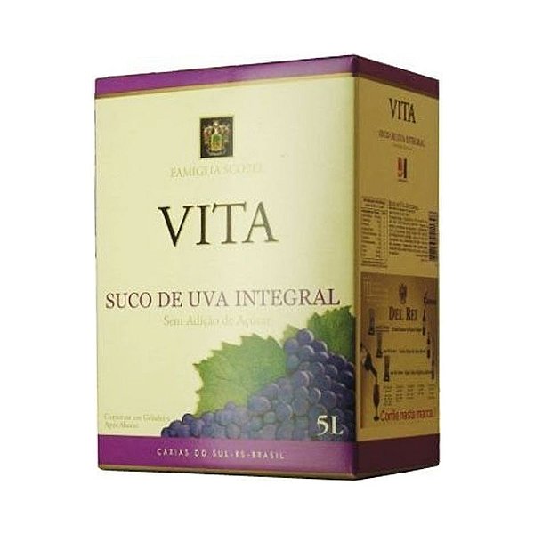 Suco De Uva Vita Tinto Integral Sem Açucar Bag In Box 5L