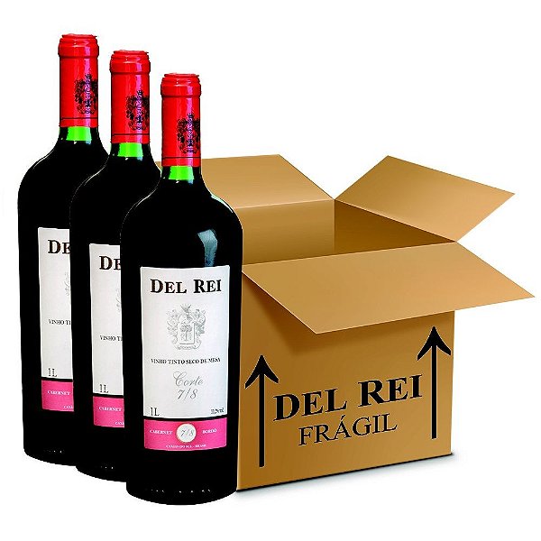 Vinho Del Rei Tinto Seco 7-8 Cabernet e Bordo 1l  - Box Com 12 Unidades