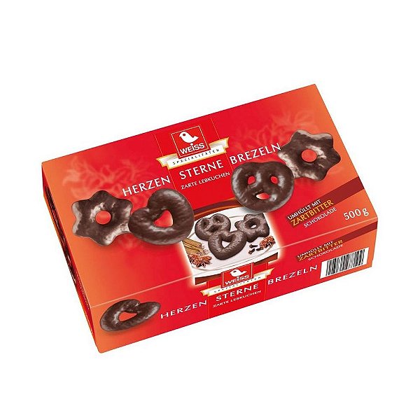 Biscoito Corações Estrelas e Brezels de Chocolate Amargo Weiss  500g