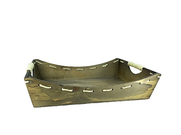 Bandeja Retangular em madeira e detalhe em corda rústica - ideal para 15 a 20 itens