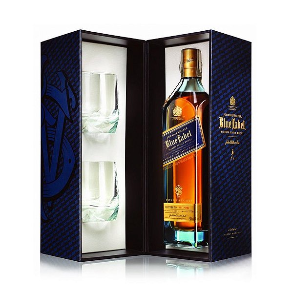 Whisky Johnnie Walker Blue Label 750ml + 2 Copos de Cristal