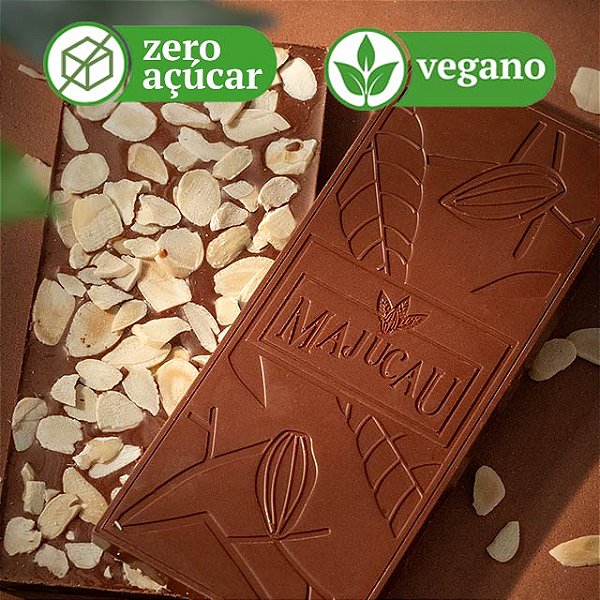 Chocolate Vegano 50% Cacau ao Leite de Aveia com Amêndoas Laminadas- Zero açúcar | 70g